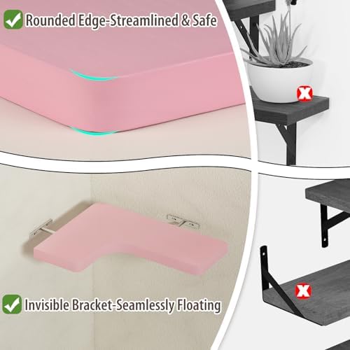 SAUMONIERES Corner Floating Shelves Set of 3 Pink