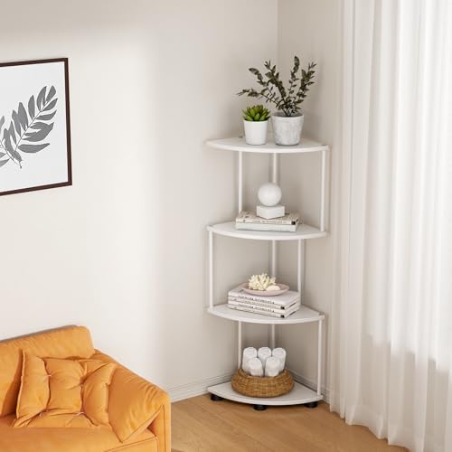Haomsj 4 Tier Metal Corner Shelf Stand 41 Inch White