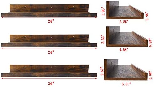 Giftgarden 24 Inch Floating Shelves Set of 3 Rustic