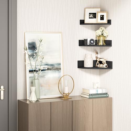 Alsonerbay Black Corner Shelf Wall Mount Set of 3
