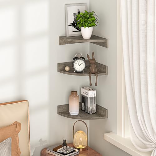 Fun Memories Corner Shelf Wall Mount 3 Pack Grey