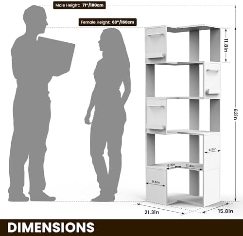 PPAMAPIC 5 Tier L Shaped Corner Bookshelf White