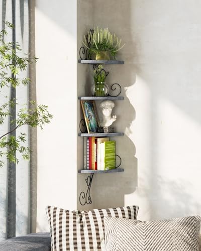 Alsonerbay 4 Tier Floating Corner Wood Shelves in Cat Shape