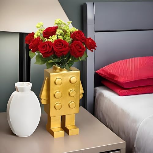 Cute Building Block Vase for Flower Decor in Golden