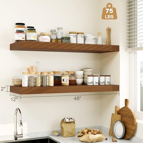 Heimlove Walnut Floating Wall Shelves 48x12