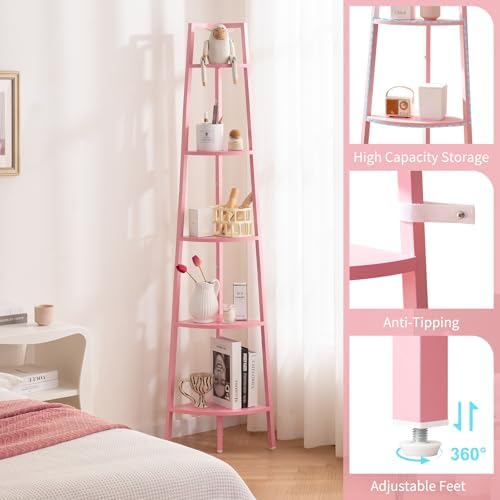 Yoobure 5-Tier Corner Bookshelf with Metal Frame