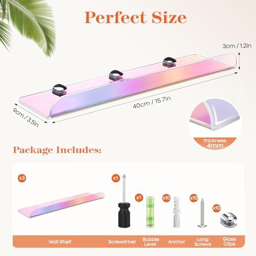 15 Inch Acrylic Floating Shelves 3 Pack Iridescent
