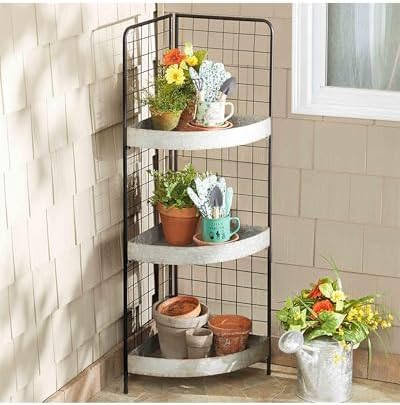 The Lakeside Collection 3-Tier Metal Corner Shelves in Gray