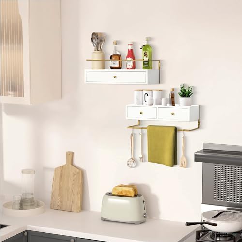 Rustic Floating Shelves With Drawer Set of 2