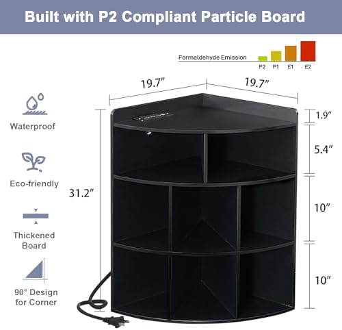 VECELO Corner Cube Shelf with USB and Outlets Black