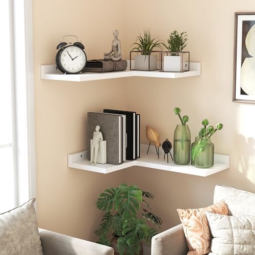 White L-Shaped Corner Wall Shelves Set of 2