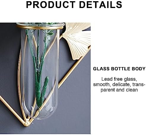 Hanging Gold Wall Decor Glass Vase with Leaf Design