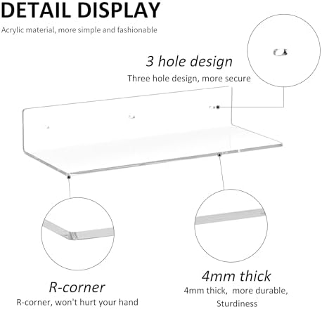 15 Inches Clear Acrylic Floating Shelves 2 Pack