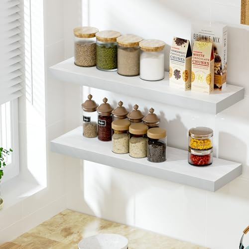 30 Inch Floating Shelves Set of 2 White Rustic Wood