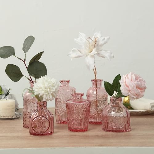Efavormart Set of 6 Dusty Rose Glass Bud Vases