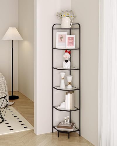 6-Tier Corner Shelf Stand with Tempered Glass
