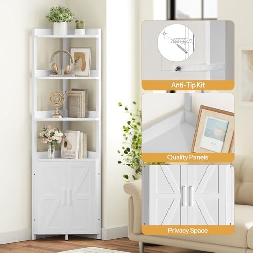HOOBRO Corner Shelf with 5-Tier Storage White WW78CJ01