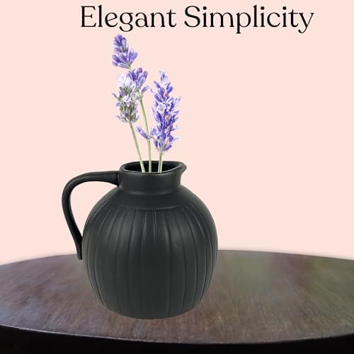 Needzo Black Ceramic Pitcher Vase Set