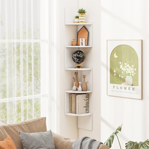 Tangkula 5-Tier Corner Shelf Wall Mount White