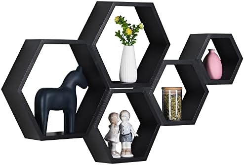 PHOENANCEE Hexagon Floating Shelves Set of 5 Wall Decor