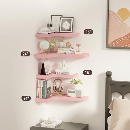 SAUMONIERES Corner Floating Shelves Set of 3 Pink