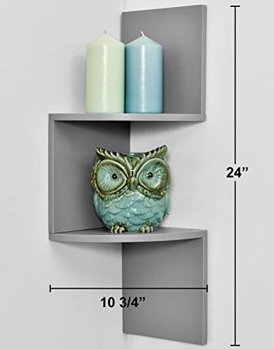 Greenco 2-Tier Corner Shelves Gray Finish Floating Wall Mount