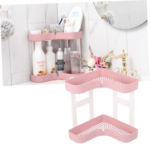 Bathroom Corner Shelf Organizer with Two Plastic Racks Pink