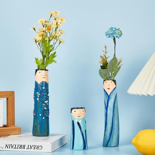 Face Family Vase Set of 3 Resin Dried Flower Decor