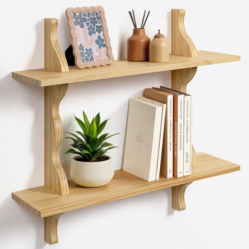 Mazjoaru 24 Inch Pine Wood Floating Shelf Unit