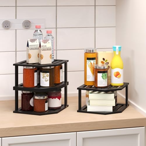 VERTORGAN Bamboo Corner Shelf 3 Pack 2 Tier Organizer Black