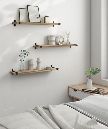 Sapowerntus 24 Inch Wood Floating Shelves Set of 3