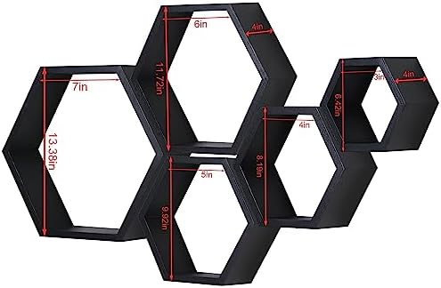 PHOENANCEE Hexagon Floating Shelves Set of 5 Wall Decor
