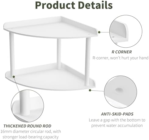 2 Tier Acrylic Corner Shelf Organizer 95x95x8 Inch White