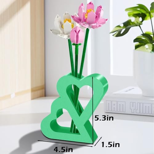 Double Heart Vase for LEGO Flowers Display Stand