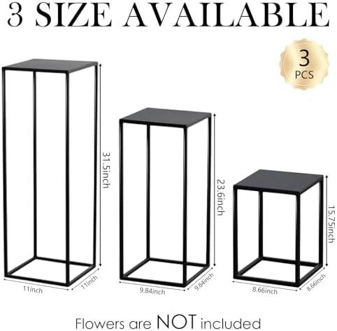 3 Pcs Black Metal Vase for Wedding Centerpieces