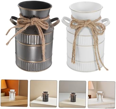 2pcs European Retro Iron Milk Jug Vase White Gray