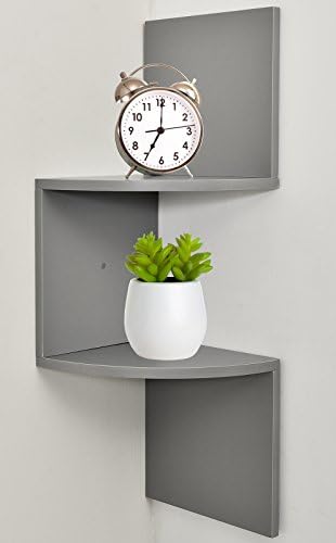 Greenco 2-Tier Corner Shelves Gray Finish Floating Wall Mount