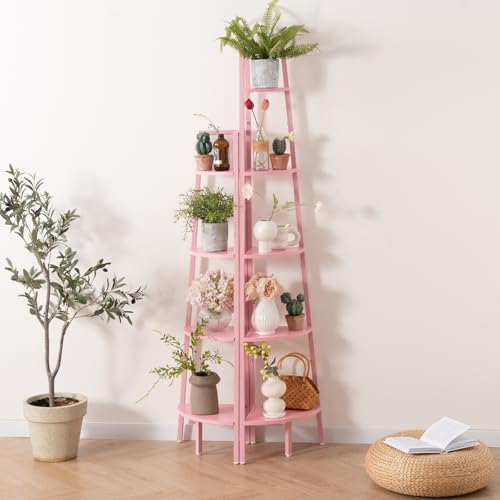 Yoobure 5-Tier Corner Bookshelf with Metal Frame