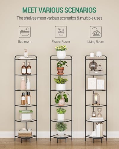 6-Tier Corner Shelf Stand with Tempered Glass