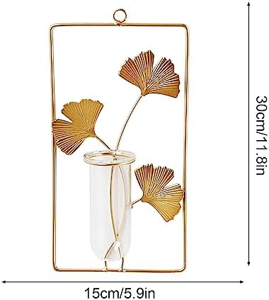 Hanging Gold Wall Decor Glass Vase with Leaf Design