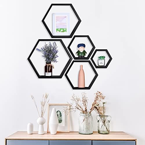 PHOENANCEE Hexagon Floating Shelves Set of 5 Wall Decor