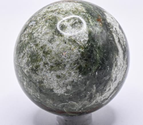 49mm Green Vesuvianite Carved Sphere with Stand from India