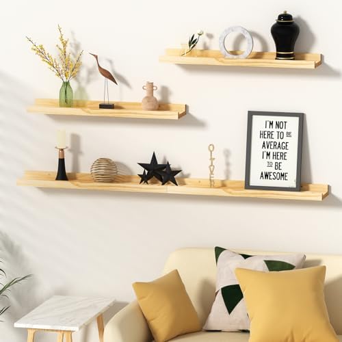 DECKALY Picture Ledge Shelf Set of 4 16 Inch Pine Wood Floating Shelves
