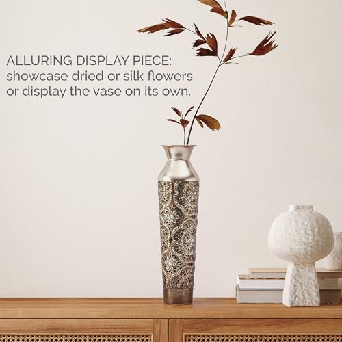 Elements Gold Filigree Embossed Metal Vase 17-Inch