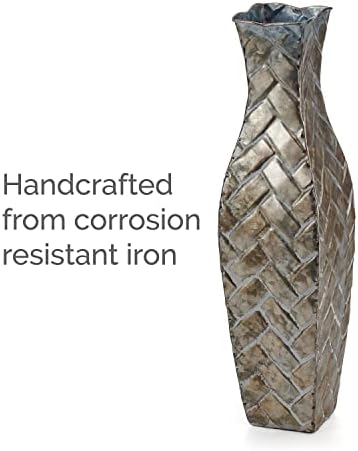 Elements Embossed Champagne Weave Metal Vase 17-Inch