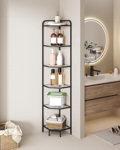 6-Tier Corner Shelf Stand with Tempered Glass