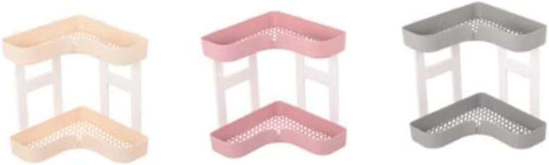 Bathroom Corner Shelf Organizer with Two Plastic Racks Pink