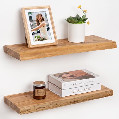 RICHFOCUS Live Edge Elm Floating Shelves Set of 2