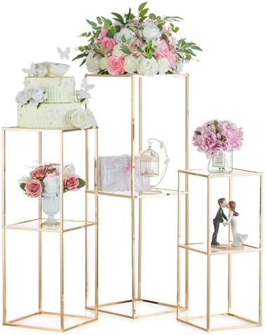 NUPTIO Gold Flower Stand 3 Pcs 2-Layer Tall Pedestal