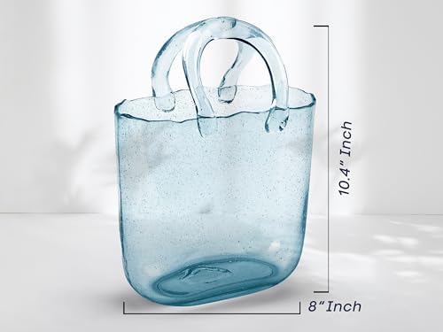 OLEEK Handmade Glass Purse Vase - 10 Inches Blue